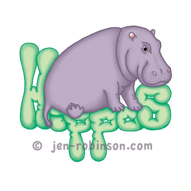 squashy hippo design with green lettering for my hippopottermiss tee-shirt shop on Redbubble