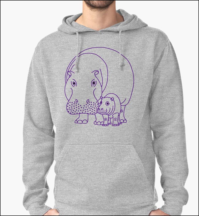 Mommapotomus & Baba design on a Redbubble grey sweatshirt.