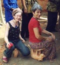 Helen Robinson and Gigliola Caneschi sitting on my two ceramic stools